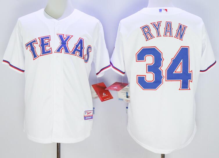 Texas Rangers 34 Nolan Ryan white mlb baseball jersey