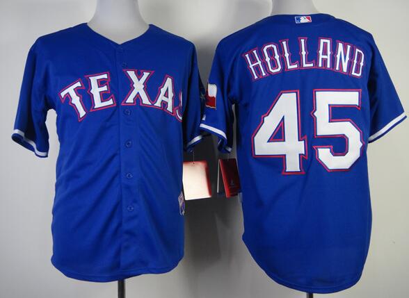 Texas Rangers 45 Derek Holland blue men baseball mlb jerseys