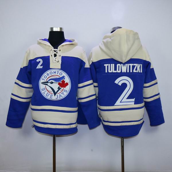 Toronto Blue Jays #2 Troy Tulowitzki blue beige Majestic baseball Hooded Sweatshirt