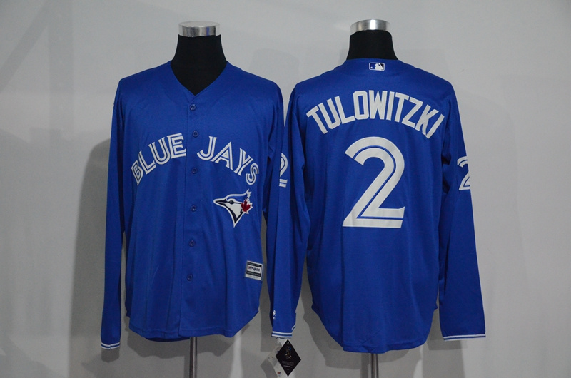 Toronto Blue Jays #2 Troy Tulowitzki blue long sleeves Majestic baseball Jersey