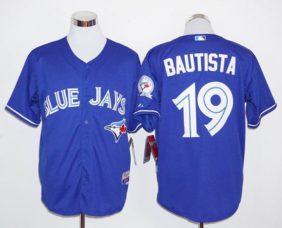 Toronto Blue Jays 19 Jose Bautista blue baseball jersey 40th anniversary patch