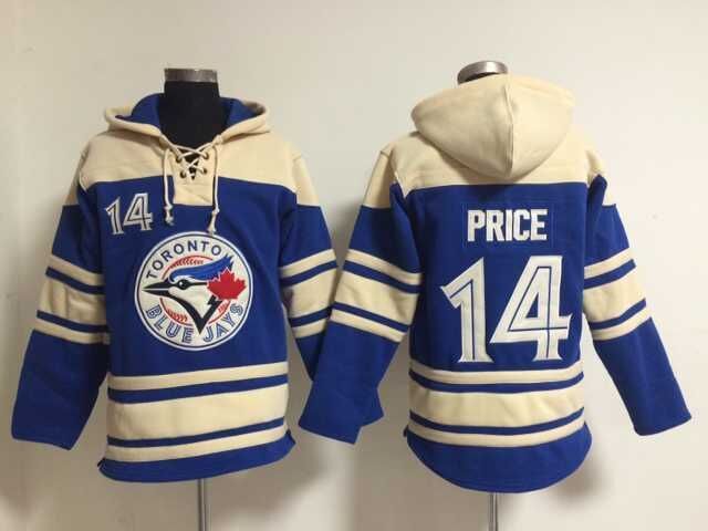 Toronto Blue Jays David Price #14 blue beige Majestic baseball Hooded Sweatshirt