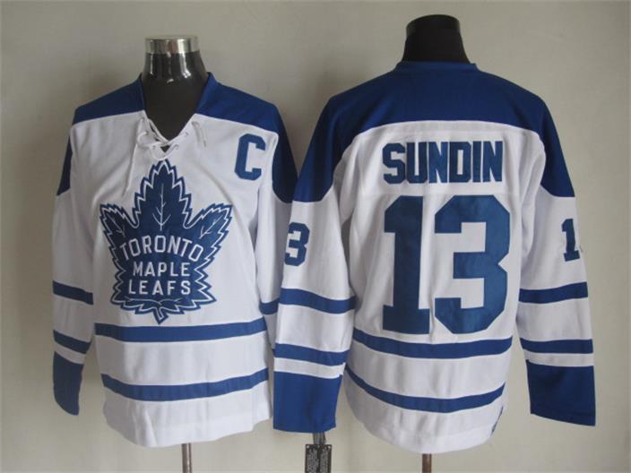 Toronto Maple Leafs 13 Mats Sundin CCM throwback white Ice Hockey Jersey C patch