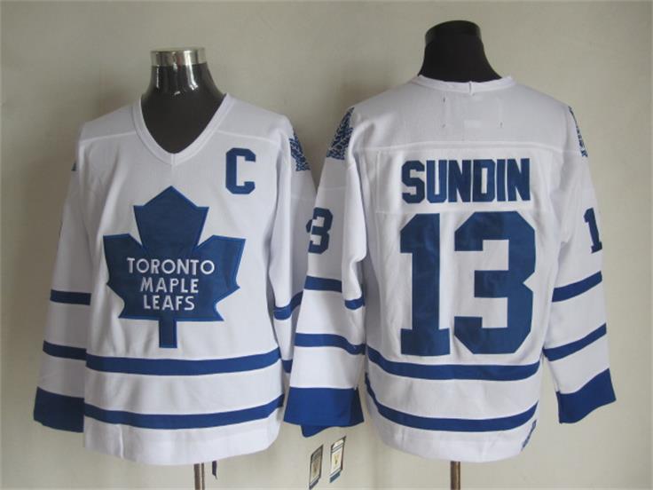 Toronto Maple Leafs 13 Mats Sundin CCM throwback white Ice Hockey Jerseys C patch