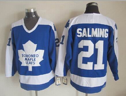 Toronto Maple Leafs 21 Borje Salming white blue CCM Throwback nhl jersey