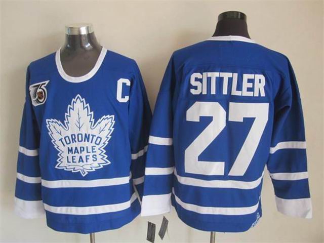 Toronto Maple Leafs 27 Darryl Sittler CCM Vintage Throwback Jersey Blue 75th Patch