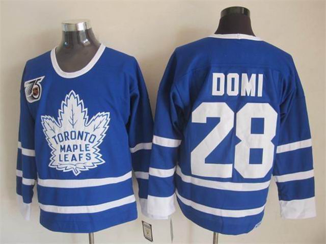 Toronto Maple Leafs 28 Tie Domi blue CCM throwback Hockey jerseys 75th patch