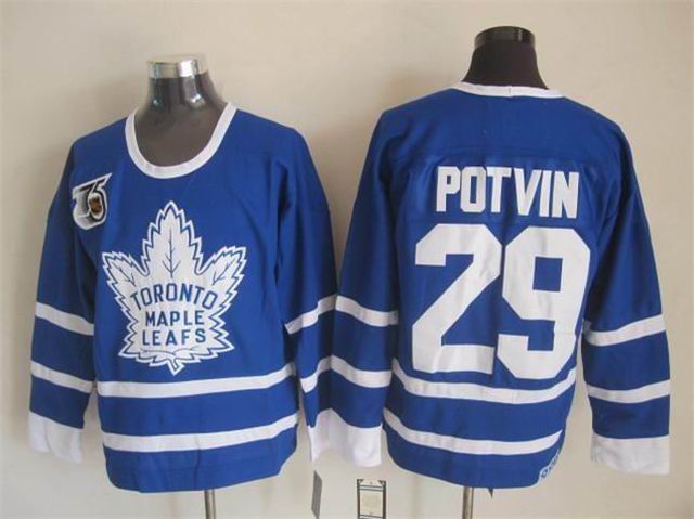 Toronto Maple Leafs 29 Felix Potvin CCM throwback blue jerseys 75th patch