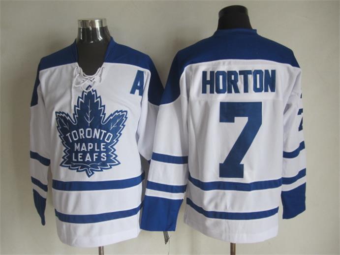 Toronto Maple Leafs 7 Tim Horton CCM throwback white blue hockey jerseys A patch