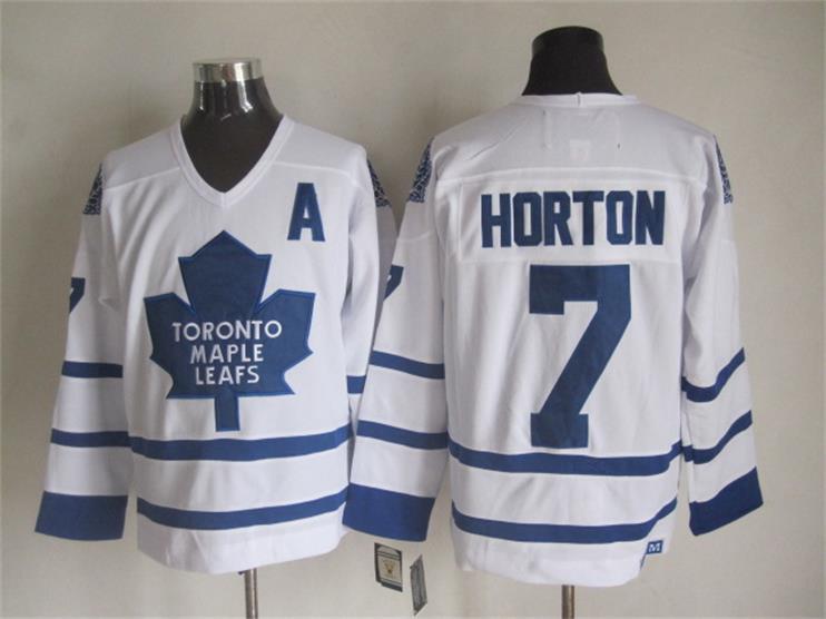 Toronto Maple Leafs 7 Tim Horton CCM throwback white hockey jerseys A patch