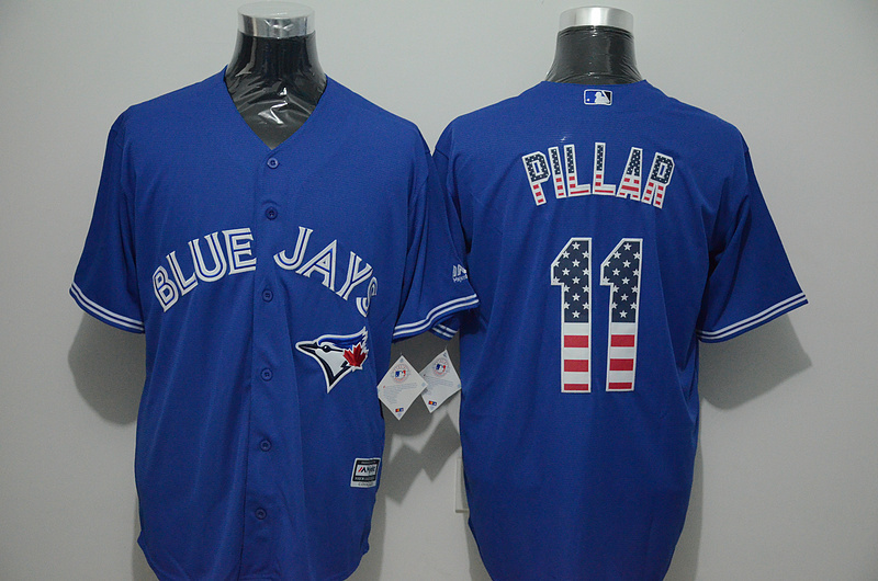 Toronto blue jays 11 Kevin Pillar blue USA flag baseball jersey