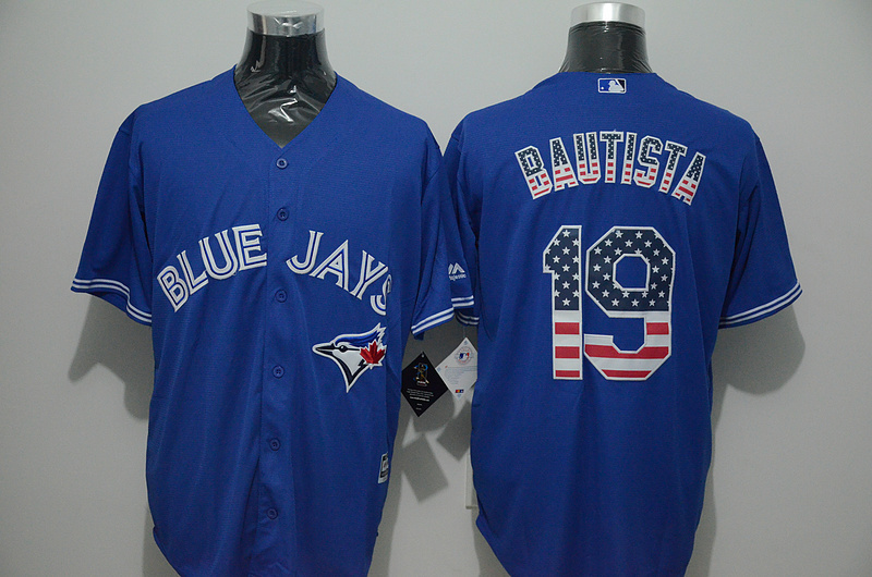 Toronto blue jays 19 Jose Bautista blue USA flag baseball jersey