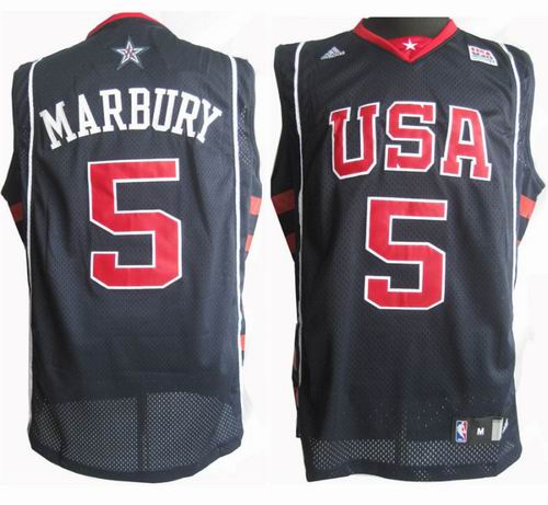 USA 5 Stephon Marbury Soul Swingman Stitched Blue Jersey