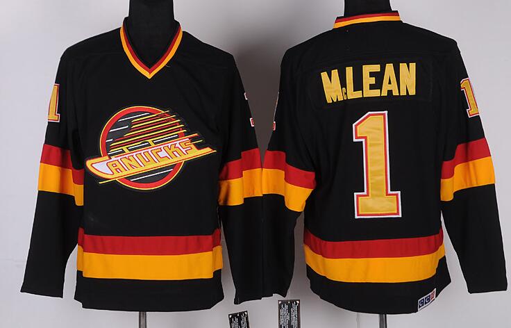 Vancouver Canucks 1 Kirk Mclean  Black Throwback men nhl ice hockey  jerseys