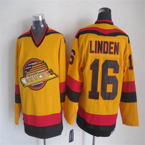 Vancouver Canucks 16 Trevor Linden yellow CCM men nhl ice hockey  jerseys