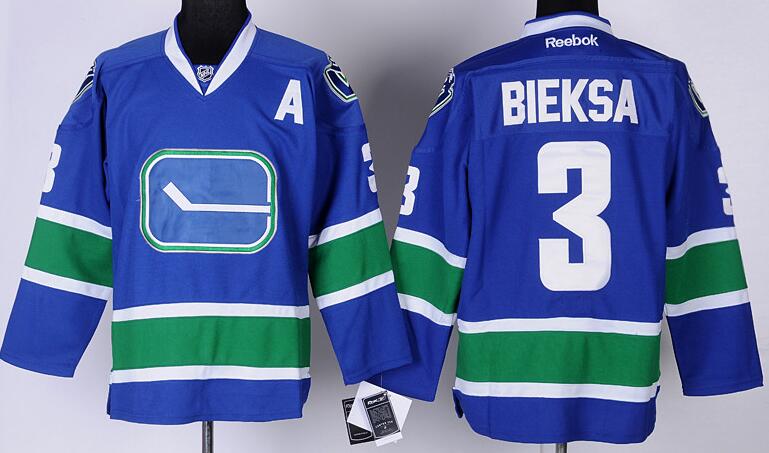 Vancouver Canucks 3 Kevin Bieksa Blue cheap men nhl ice hockey  jerseys