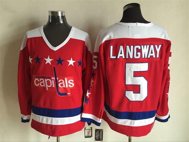 Washington Capitals 5 Langway red CCM ice hockey men Jerseys