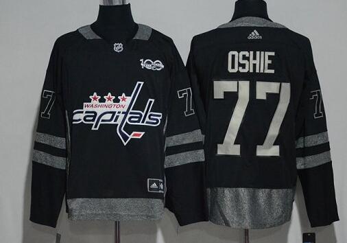 Washington Capitals 77 Oshie black 100th men hockey Jerseys