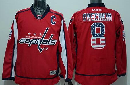 Washington Capitals 8 Alex Ovechkin Red USA Flag Jersey