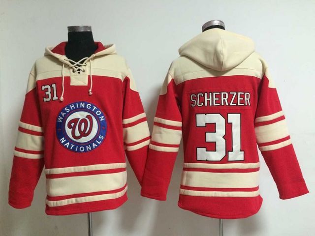 Washington National #31 Max Scherzer red beige mlb baseball Hooded Sweatshirt