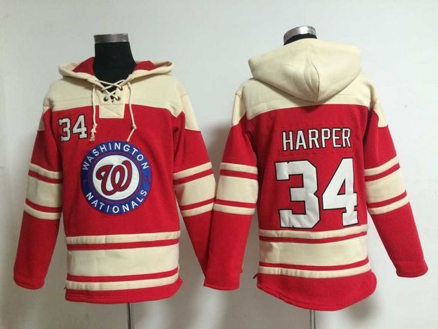 Washington National #34 Bryce Harper red beige mlb baseball Hooded Sweatshirt