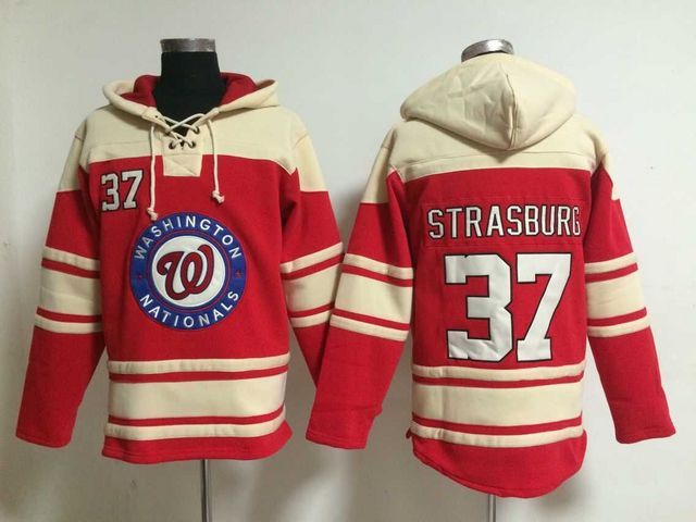 Washington National #37 Stephen Strasburg red beige mlb baseball Hooded Sweatshirt