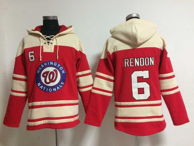 Washington National #6 Anthony Rendon red beige mlb baseball Hooded Sweatshirt