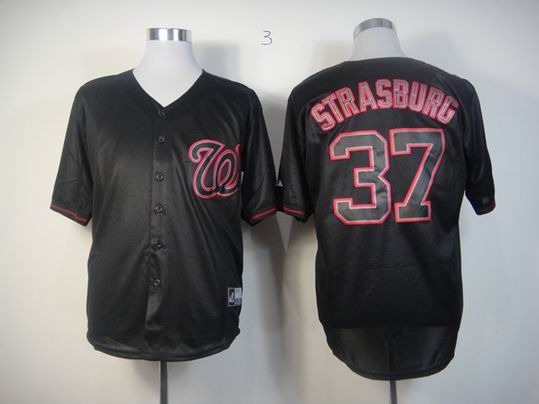 Washington Nationals 37 Strasburg Black Fashion MLB Jerseys