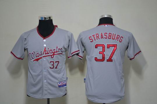 Washington Nationals 37 Strasburg Grey kids mlb jerseys