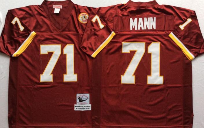 Washington Redskins 71 Charles Mann red men Throwback NFL football Jerseys