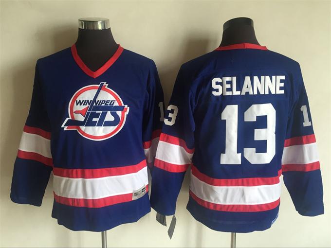 Winnipeg Jets #13 Teemu Selanne blue Throwback youth nhl jerseys