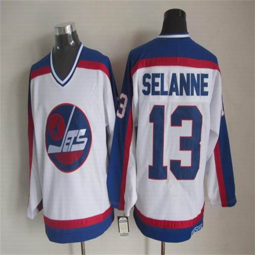 Winnipeg Jets 13 Teemu Selanne white hockey men jerseys