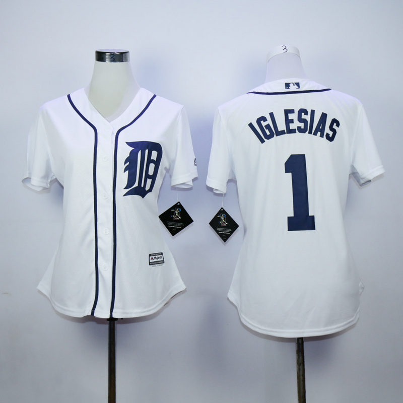 Women Detroit Tigers #1 Jose Iglesias white mlb baseball jerseys