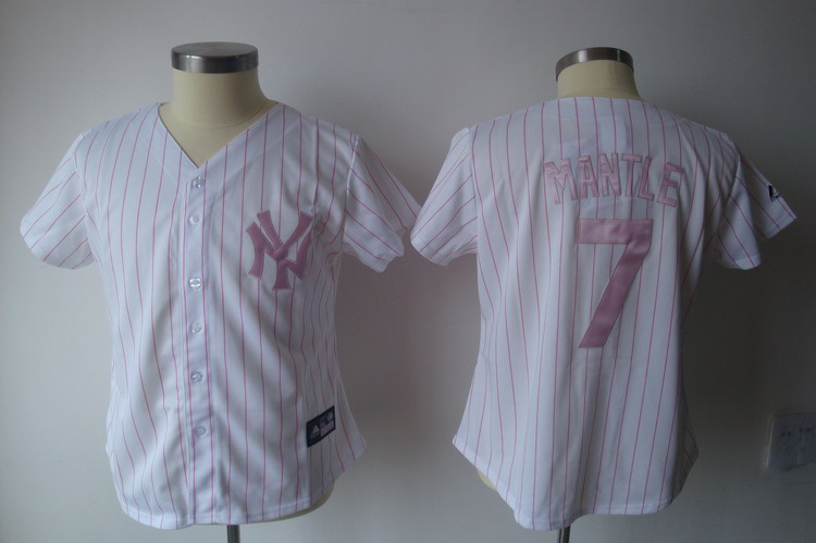 Yankees MANTLE 7 white women MLB Jerseys