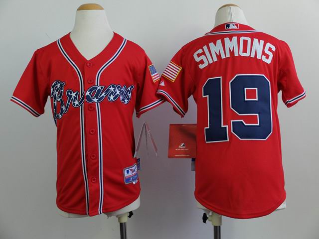 Youth  Atlanta Braves 19 Andrelton Simmons Red mlb Jersey