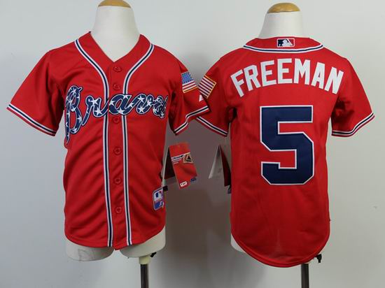 Youth  Atlanta Braves 5 Freddie Freeman Red MLB Jerseys