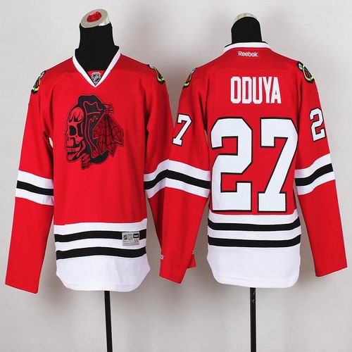 Youth Chicago Blackhawks 27# Johnny Oduya red ice hockey jersey(1)