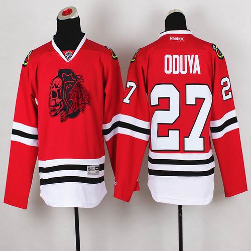 Youth Chicago Blackhawks 27# Johnny Oduya red ice hockey jersey