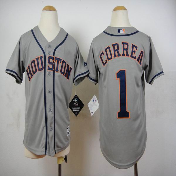 Youth Houston Astros #1 Carlos Correa gray MLB baseball Jerseys