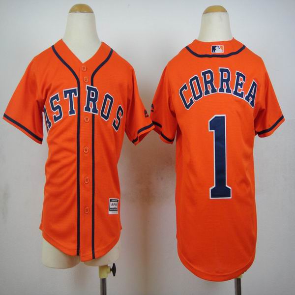 Youth Houston Astros #1 Carlos Correa orange MLB baseball Jerseys