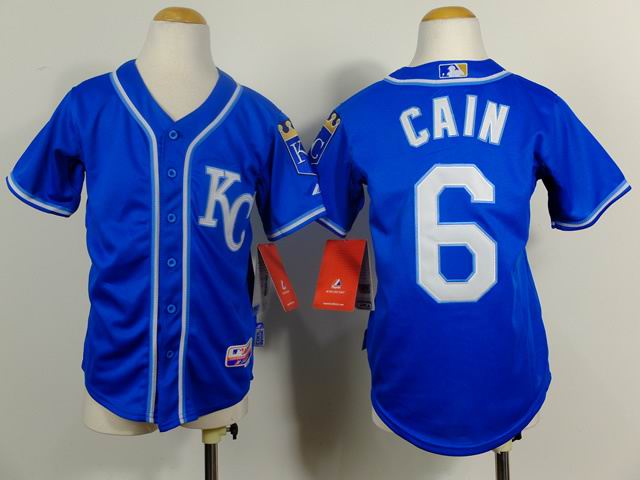 Youth Kansas City Royals #6 Lorenzo Cain blue mlb jersey