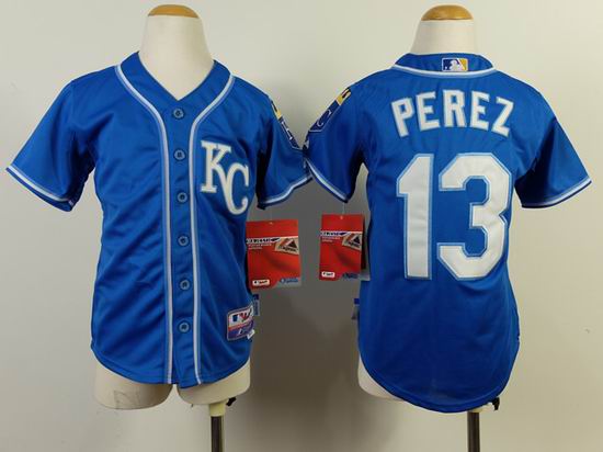 Youth Kansas City Royals 13 Salvador Perez blue MLB Jerseys