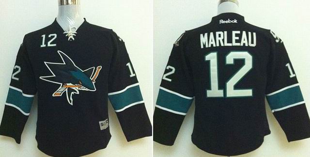 Youth San Jose Sharks 12# Patrick Marleau black hockey jersey