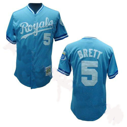 kansas city royals 5 brett m&n lt blue men baseball mlb jersey