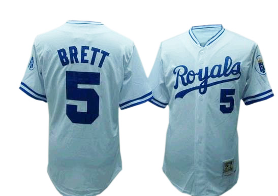 kansas city royals 5 brett m&n lt white men baseball mlb jersey