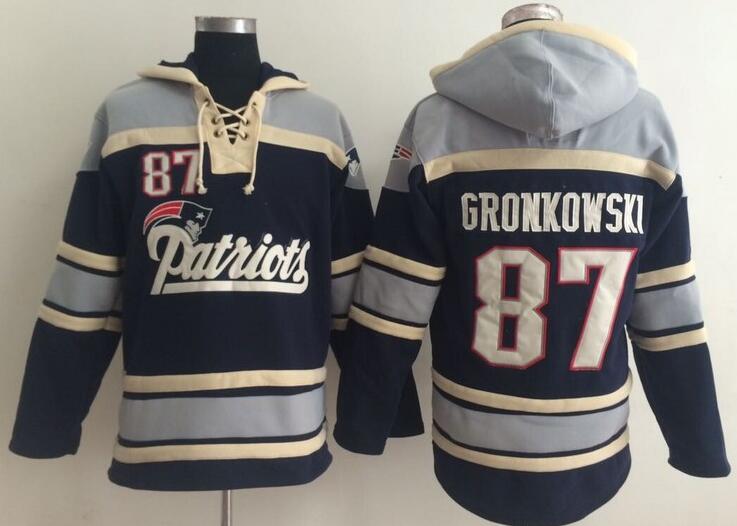 men New England Patriots 87 Rob Gronkowski blue football nfl Hooded Hoodies