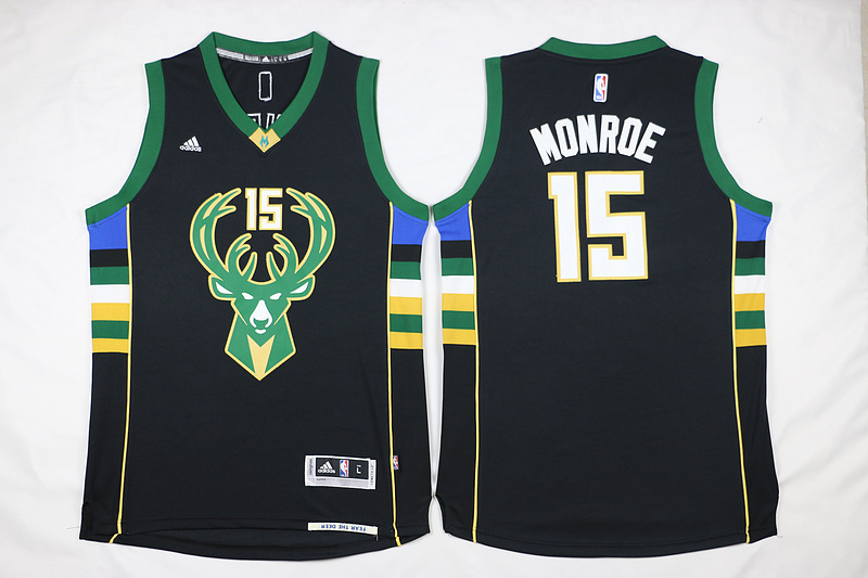 milwaukee bucks 15 Greg monroe black embroidery Adidas men nba basketball Jerseys