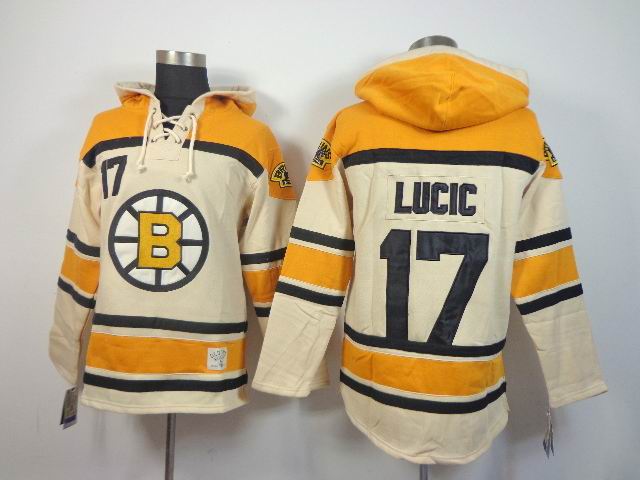 reebok Boston Bruins Milan Lucic #17 beige yellow NHL hooded sweatshirt