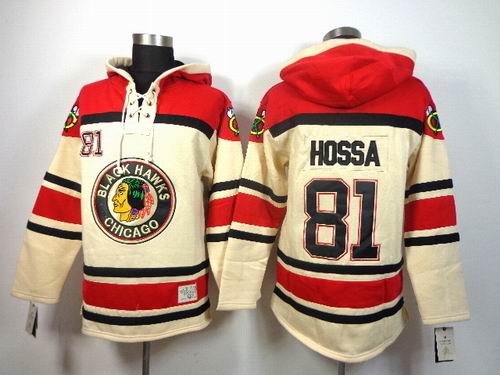 reebok Chicago Blackhawks #81 Marian Hossa Beige Red NHL Hooded Sweatshirt