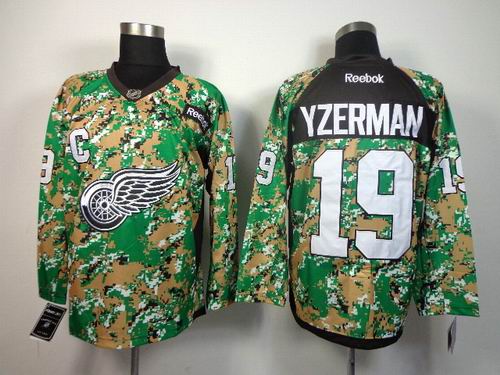 reebok Detroit Red Wings 19 Steve Yzerman green camo men ice hockey nhl jersey